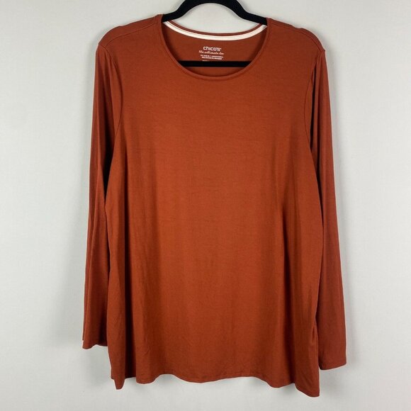Chicos Ultimate T Shirt Womens 3 US XL Rust Long Sleeve Crew Neck - Picture 1 of 11
